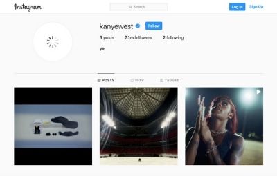 A screenshot of Kanye West's Instagram profile.